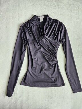 💔 H&M Soft Glossy Long Sleeve Top - Black, US XS